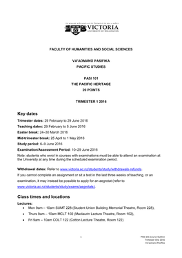 Faculty of Humanities and Social Sciences Va'aomanū Pasifika Pacific Studies Pasi 101 the Pacific Heritage 20 Points Trimester 1 2016