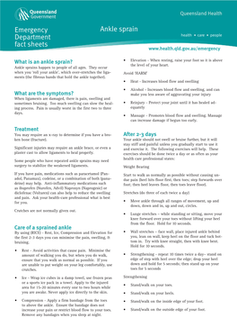 Ankle Sprain Department Health • Care • People Fact Sheets