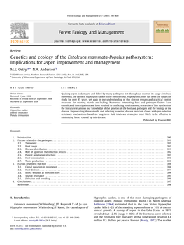 Genetics and Ecology of the Entoleuca Mammata-Populus Pathosystem: Implications for Aspen Improvement and Management