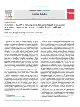 Reduction of BCL11A in Hematopoietic Stem Cells Through