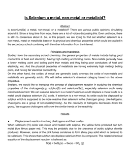 Is Selenium a Metal, Non-Metal Or Metalloid?