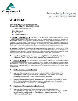 Business Meeting Agenda – March 10, 2016