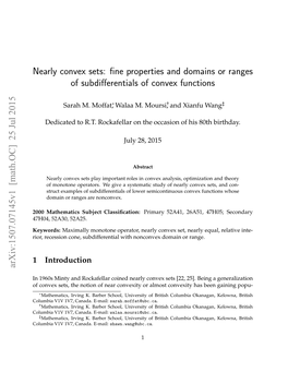 Nearly Convex Sets: ﬁne Properties and Domains Or Ranges of Subdiﬀerentials of Convex Functions