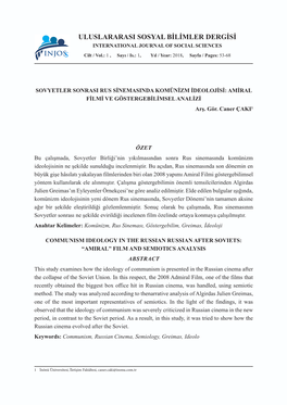 ULUSLARARASI SOSYAL BİLİMLER DERGİSİ 53 INTERNATIONAL JOURNAL of SOCIAL SCIENCES Cilt / Vol.: 1 , Sayı / Is.: 1, Yıl / Year: 2018, Sayfa / Pages: 53-68