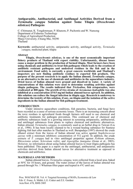 Antiparasitic, Antibacterial, and Antifungal Activities Derived from a Terminalia Catappa Solution Against Some Tilapia (Oreochromis Niloticus) Pathogens