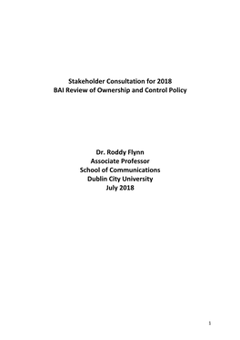 Stakeholder Consultation for 2018 BAI Review of Ownership and Control Policy