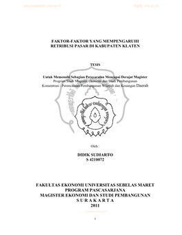 Fakultas Ekonomi Universitas Sebelas Maret Program Pascasarjana