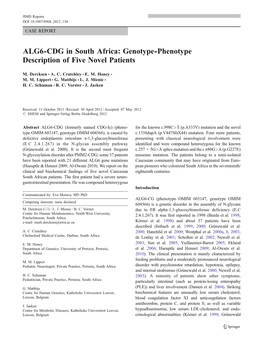 ALG6-CDG in South Africa: Genotype-Phenotype Description of Five Novel Patients