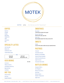 Motek Cafe Menu