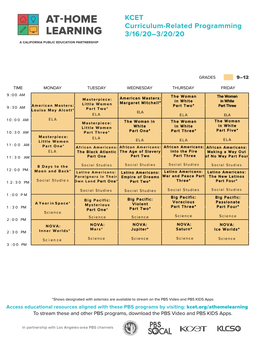 KCET Curriculum-Related Programming 3/16/20–3/20/20
