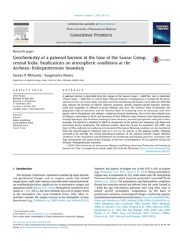 Geochemistry of a Paleosol Horizon at the Base of the Sausar Group, Central India: Implications on Atmospheric Conditions at the Archeanepaleoproterozoic Boundary