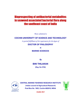 Bioprospecting of Antibacterial Metabolites in Seaweed Associated Bacterial Flora Along the Southeast Coast of India