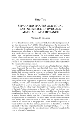 Fifty-Two SEPARATED SPOUSES and EQUAL PARTNERS: CICERO, OVID, and MARRIAGE at a DISTANCE