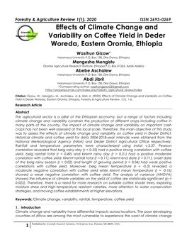 Effects of Climate Change and Variability on Coffee Yield in Deder Woreda, Eastern Oromia, Ethiopia