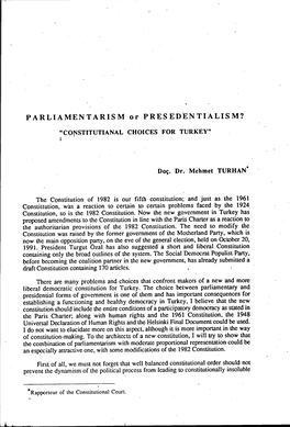 PARLIAMENTARISM Or PRESEDENTIALISM?