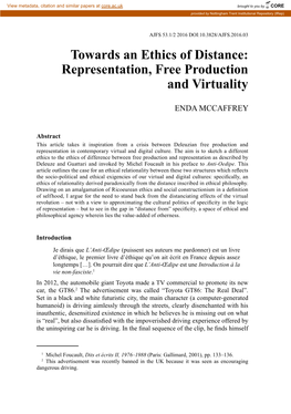 Towards an Ethics of Distance: Representation, Free Production and Virtuality