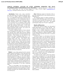 Surface Material Analysis of S-Type Asteroids: Removing the Space 1 1 1 Weathering Effect from Reflectance Spectrum