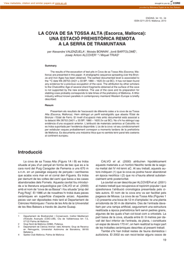 Escorca, Mallorca): UNA ESTACIÓ PREHISTÒRICA REMOTA a LA SERRA DE TRAMUNTANA