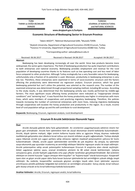 Economic Structure of Beekeeping Sector in Erzurum Province