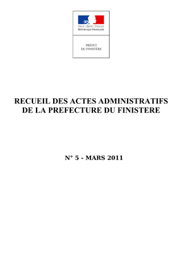 Recueil Des Actes Administratifs De La Prefecture Du Finistere