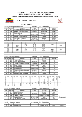 Cali – Junio 18 De 2011 Resultados