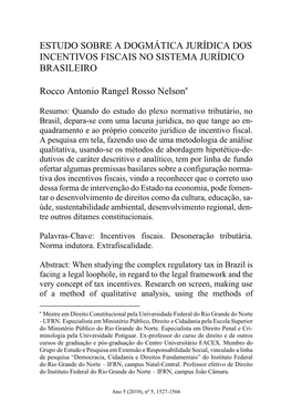 Estudo Sobre a Dogmática Jurídica Dos Incentivos Fiscais No Sistema Jurídico Brasileiro