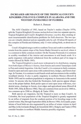 INCREASED ABUNDANCE of the TROPICAL/COUCH's KINGBIRD (Tyrannusj COMPLEX in ALABAMA and the WESTERN PANHANDLE of FLORIDA