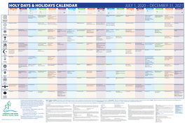 Holy Days & Holidays Calendar July 1, 2020