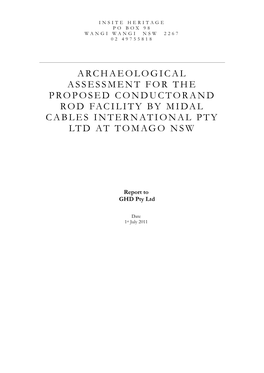 Archaeological Assessment for the Proposed Conductorand Rod Facility by Midal Cables International Pty Ltd at Tomago Nsw