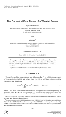 The Canonical Dual Frame of a Wavelet Frame