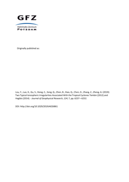 Two Typical Ionospheric Irregularities Associated with the Tropical Cyclones Tembin (2012) and Hagibis (2014)