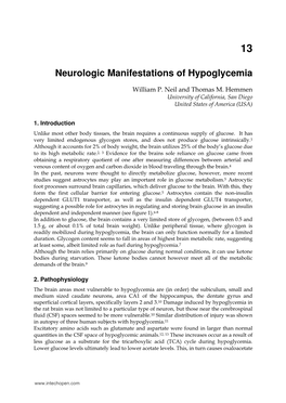 Neurologic Manifestations of Hypoglycemia