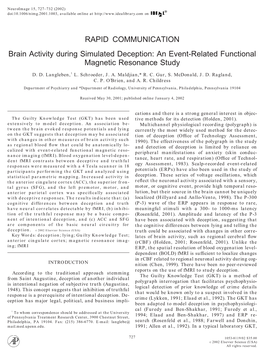 Brain Activity During Simulated Deception: an Event-Related Functional Magnetic Resonance Study