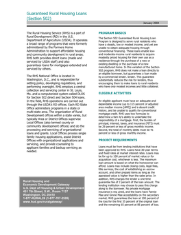 Guaranteed Rural Housing Loans (Section 502) January 2004