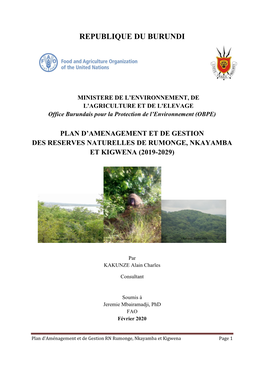 Plan D'aménagement Et De Gestion RN Rumonge, Nkayamba Et Kigwena Page 1