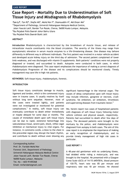 Mortality Due to Underestimation of Soft Tissue Injury and Misdiagnosis of Rhabdomyolysis