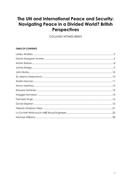 The UN and International Peace and Security: Navigating Peace in a Divided World? British Perspectives