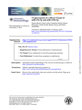 Mir-19A-3P and Mir-125B-5P 5-Lipoxygenase Is a Direct Target Of