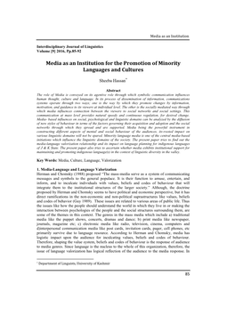 Media As an Institution for the Promotion of Minority Languages and Cultures