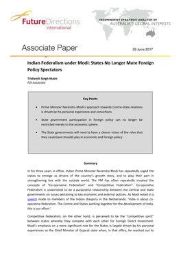 Indian Federalism Under Modi: States No Longer Mute Foreign Policy Spectators