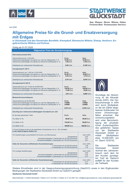 Und Ersatzversorgung Mit Erdgas in Glückstadt Und Den Gemeinden Borsfleth, Krempdorf, Blomesche Wildnis, Elskop, Herzhorn, En- Gelbrechtsche Wildnis Und Kollmar