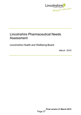 Lincolnshire Pharmaceutical Needs Assessment