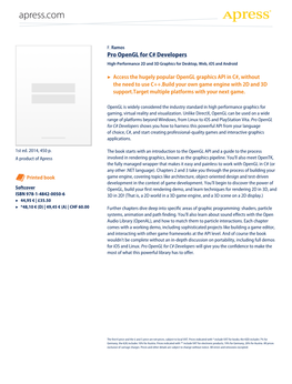 Pro Opengl for C# Developers High-Performance 2D and 3D Graphics for Desktop, Web, Ios and Android