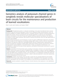Genomics Analysis of Potassium Channel Genes in Songbirds Reveals
