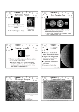 Terrestrial Planets 1- 4 from the Sun Mercury in Sight