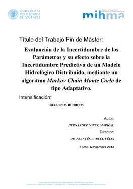 Título Del Trabajo Fin De Máster: Evaluación De La Incertidumbre De