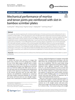 Mechanical Performance of Mortise and Tenon Joints Pre-Reinforced With