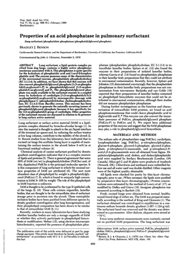 Properties of an Acid Phosphatase in Pulmonary Surfactant (Lung Surfactant/Phosphatidate Phosphatase/Phosphatidylglycerol Phosphate) BRADLEY J