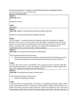 Unit 2 – Chapter 4: Constitutional Authority to Regulate Business Law