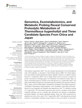 Genomics, Exometabolomics, and Metabolic Probing Reveal Conserved Proteolytic Metabolism of Thermoﬂexus Hugenholtzii and Three Candidate Species from China and Japan